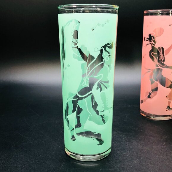 60s Gypsy Carnival Dancer Tom Collins Cocktail Glass Frosted Pastel Midcentury - Picture 6 of 12